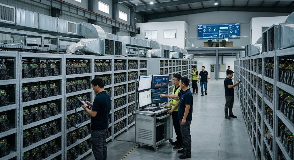 Technician monitoring high-performance computing infrastructure